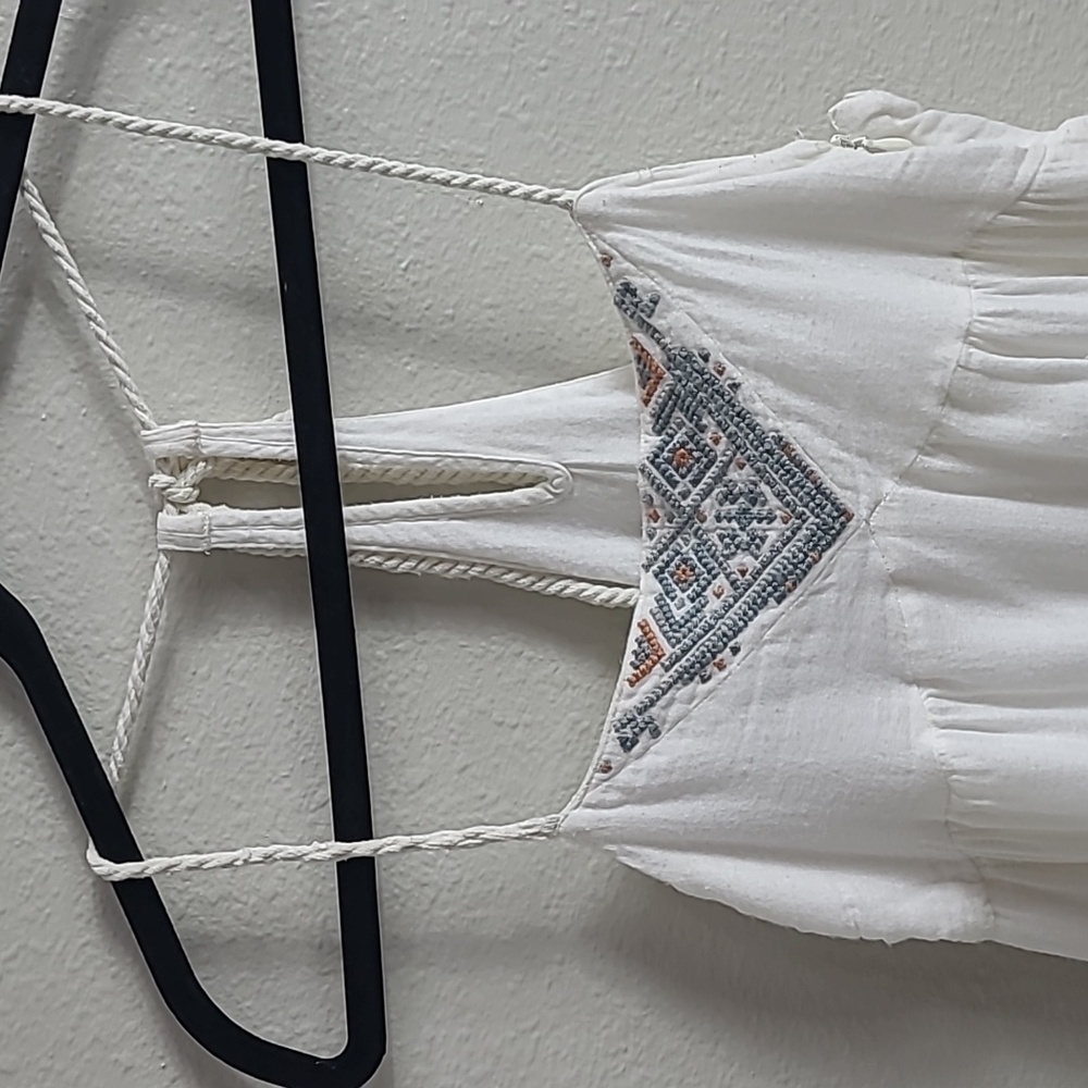 Quiksilver White Tiered Maxi Dress with Embroidered Yoke Summery Light Size Xs - Picture 4 of 10